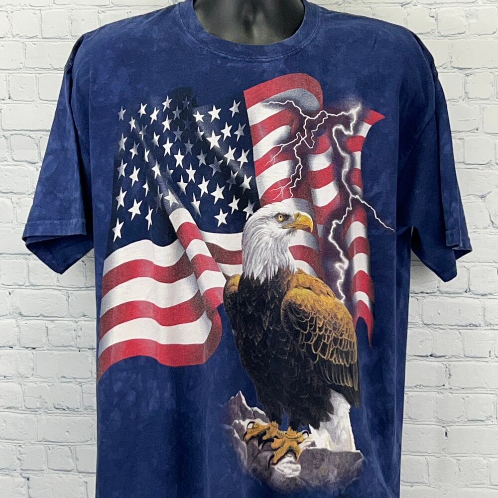 The Mountain Bald Eagle American Flag T Shirt Blue USA Patriotic Tee XL X-Large